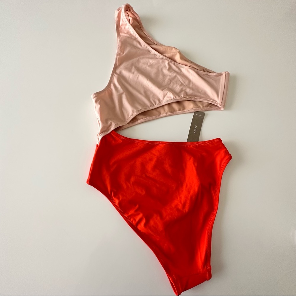 J. Crew | Red & pink Open Side One Shoulder One Piece Bathing Suit Swimsuit
